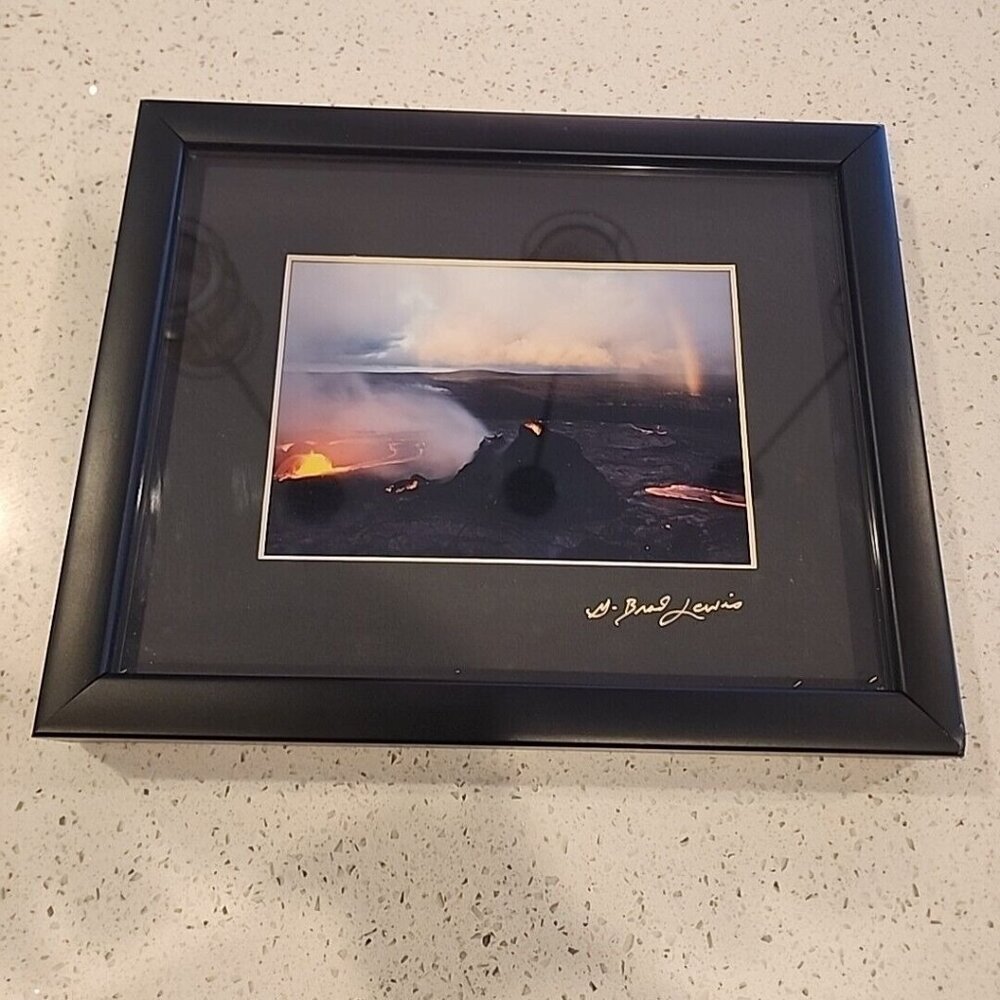 Black Framed Art Photo Hawaii Volcano Lava Signed G Brad Lewis 9.5x11 Photograph